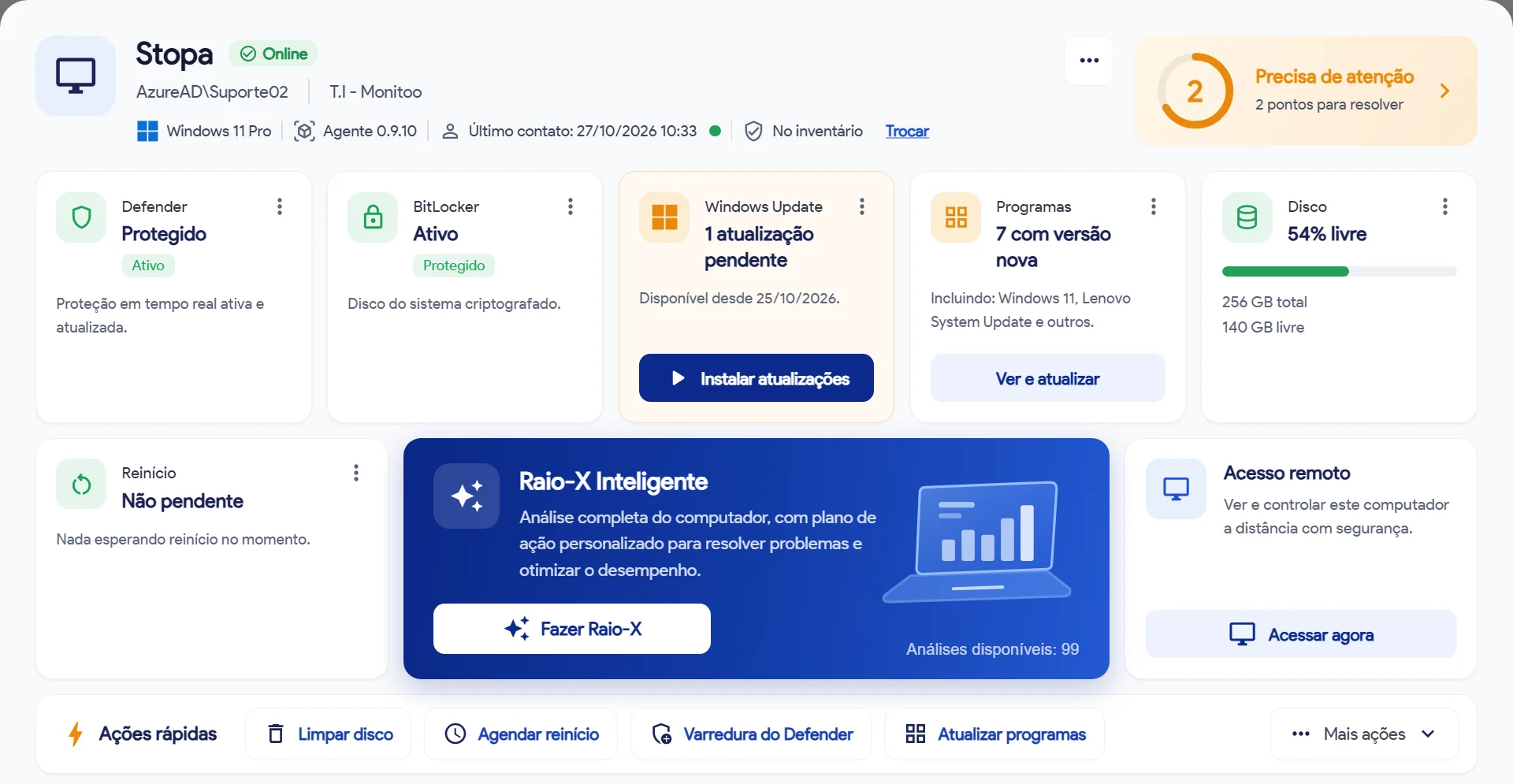Ficha do computador no módulo Gestão de Tecnologia