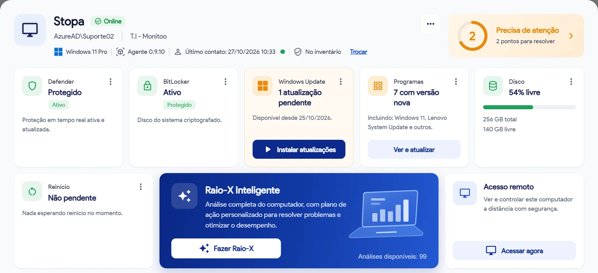 Ficha do computador no módulo Gestão de Tecnologia do Monitoo